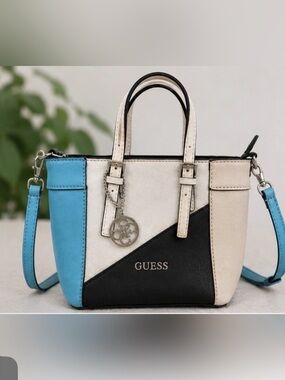 GUESS Mini Colorblock Crossbody Satchel Blue Cream Black Y2K 2way Bag